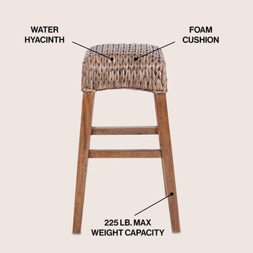 Maui Rustic Bohemian Hyacinth/Wood Backless Counter Stool
